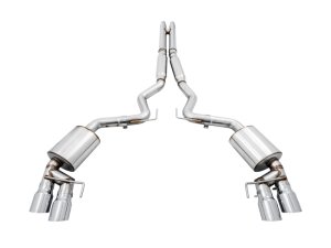 Ford Mustang Performance Exhaust - AWE Tuning - Cat Back Touring Edition Quad Tip - Chrome Silver - `18-`27
